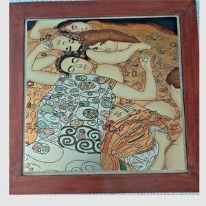 Vintage Art piece on wood Decorative Framed Tile Klimt reproduction